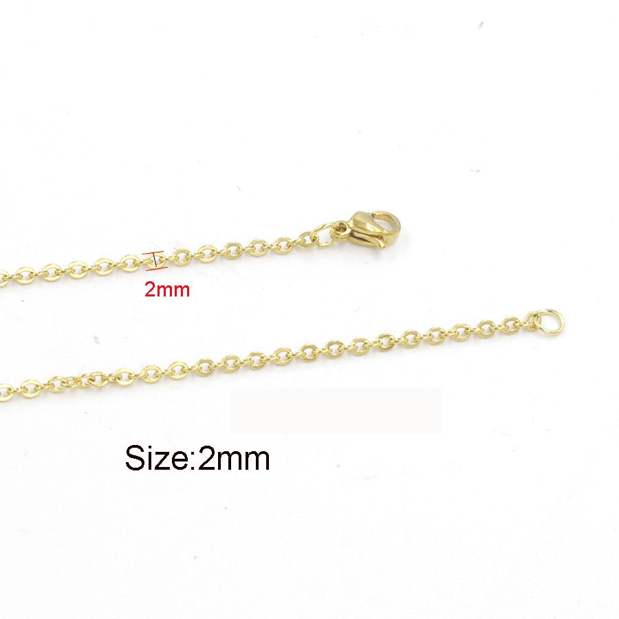 5pcs 316L Stainless Steel 1 1.5 2mm Rolo Link Chain Necklace Gold Steel Tone 40 45 50 60CM Long Chain Lobster Clasp Necklace