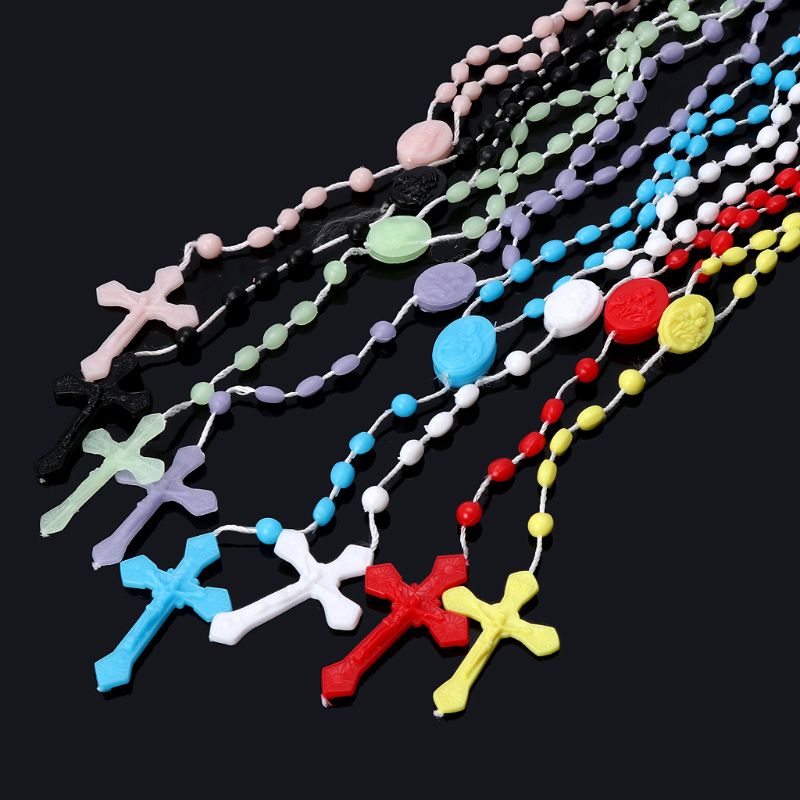 5pcs Plastic Rosary Beads Luminous Necklace Catholicism Prayer Religious Jewelry