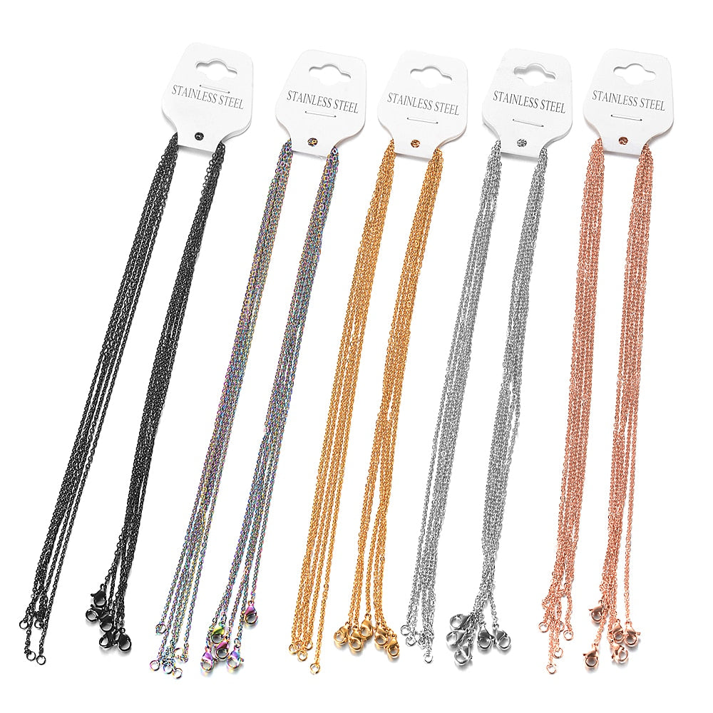 5pcs/lot 316L Stainless Steel Rose Gole Necklace 2mm Thick Rainbow Link Chain Black Chain 45cm for Making Jewelry Necklaces