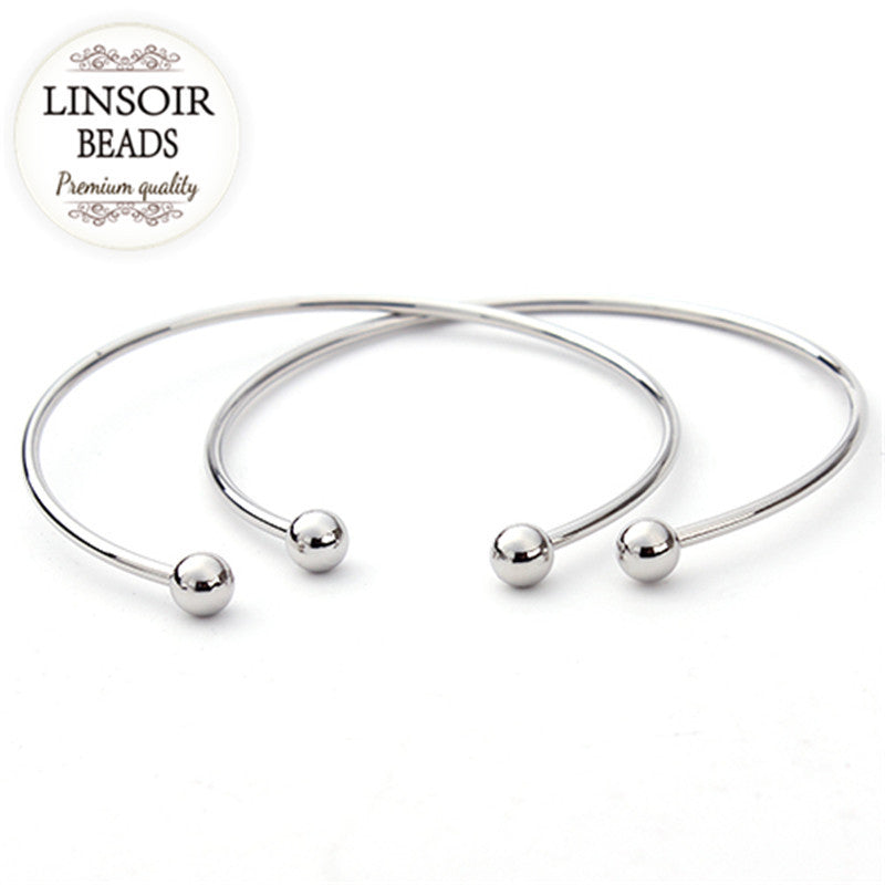 5pcs/lot European Silver Color Adjustable Cuff Open Bangles for Women Expandable Wire Bangles Bracelets With Bead Charms F2012