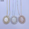 5pcs/lot Mary Necklace Micro Pave CZ Oval Shape Mother of Pearl Virgin Maria Pendant Necklace Collares Jewelry Joyeria
