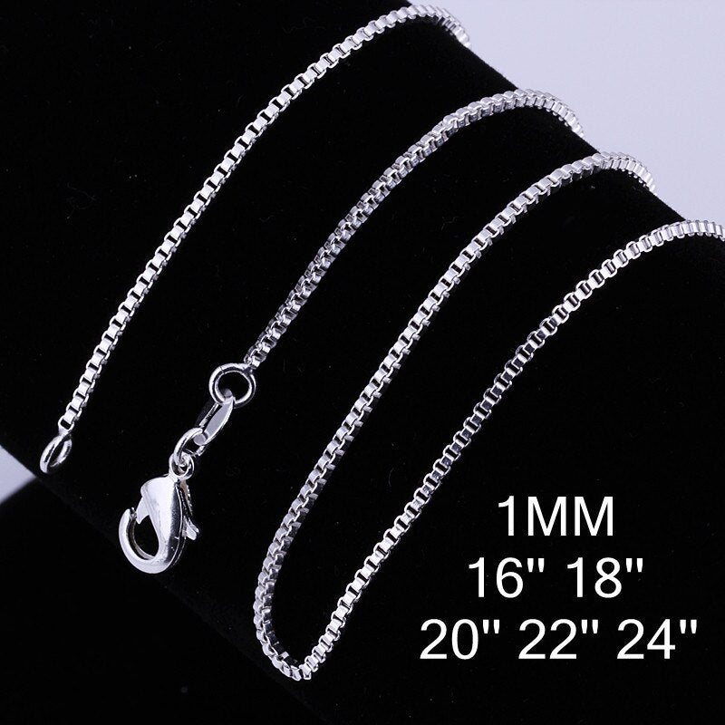 5pcs/lot  925 color Silver 1MM Box chain necklace for women Men 16-24inch wedding accessories party jewelry gifts