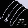5pcs/lot  925 color Silver 1MM Box chain necklace for women Men 16-24inch wedding accessories party jewelry gifts