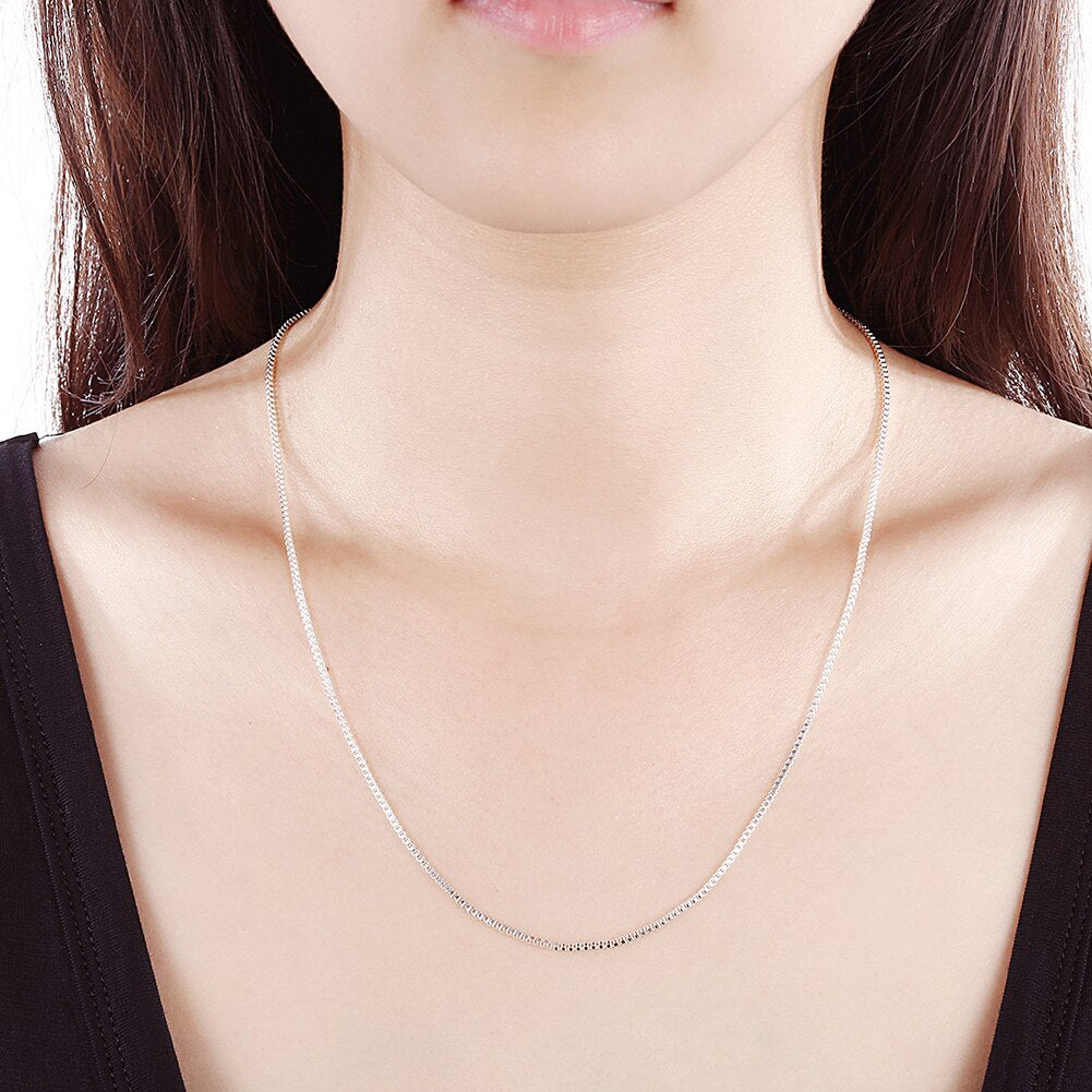 5pcs/lot  925 color Silver 1MM Box chain necklace for women Men 16-24inch wedding accessories party jewelry gifts