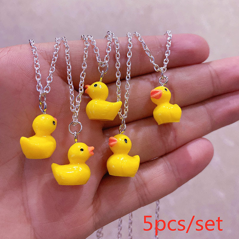 5pcs/set Cute Small Cartoon Little Yellow Duck Charms Pendant Necklace Handmade Creative Accessories Jewelry