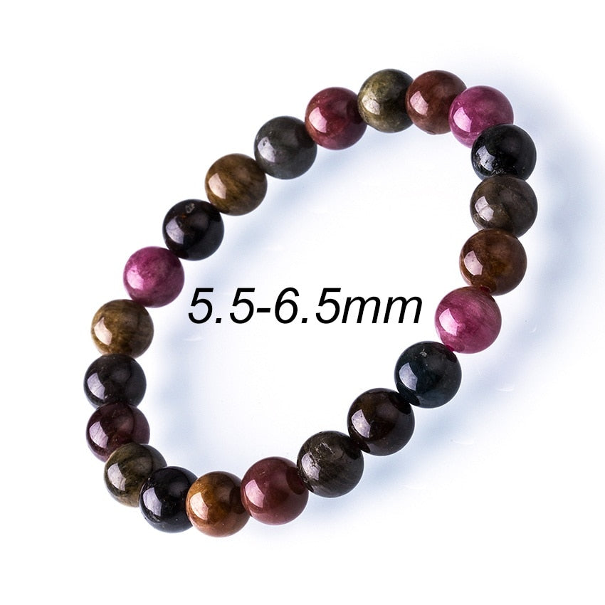 6-10mm Natural Tourmaline Bracelet Femme Colorful Natural Stone Bracelet Ladies Stone Bead Bracelet Women Jewelry Gift