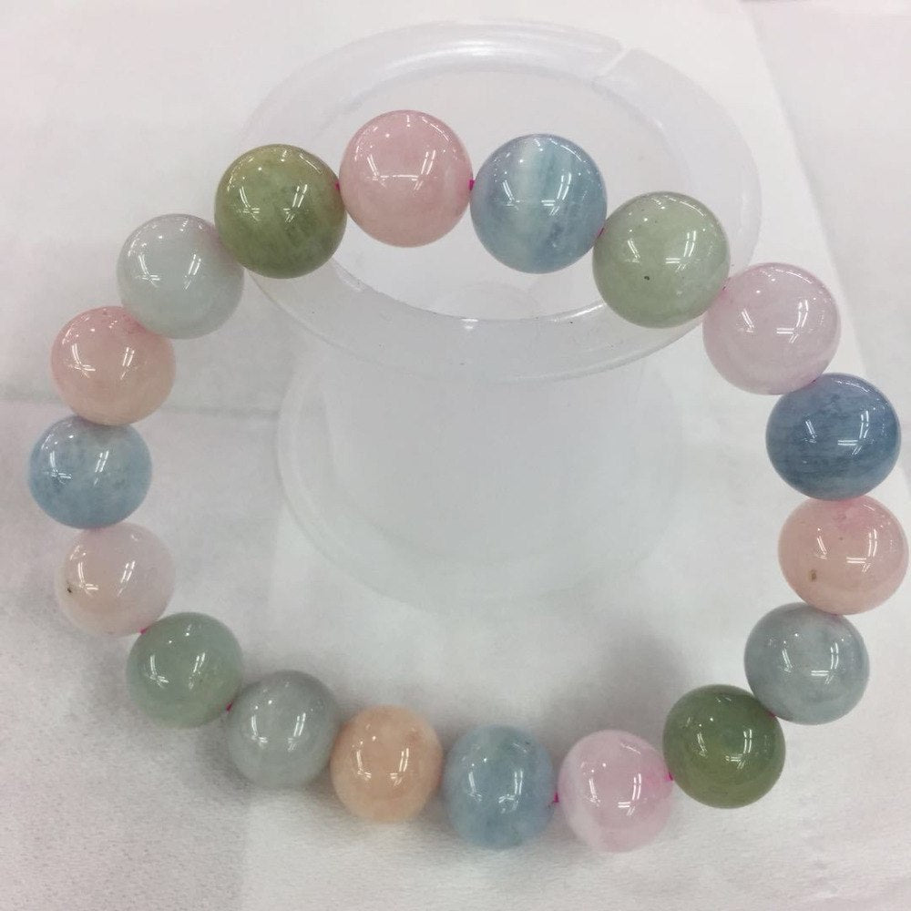 6-14MM Natural Colorful Morganite Bead Bracelet for Women Party Jewelry Round Crystal Candy Color Morgan Bracelets Jewelry