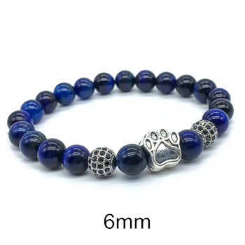 6/8/10mm Blue Tiger Eye Dog Bracelet For Men AAA Zircon Pitbull Dog Paw Beads Bracelet Man Male Natural Stone Bracelet Femme