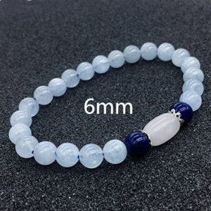 6/8/10mm Natural Aquamarine Beads Bracelet Couple Crystal Aquamarine Bracelet For Women Hand Lapis Stone Bracelet Homme