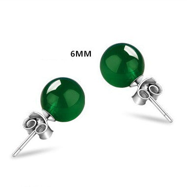 6-8mm Round Natural Green Agate Stud Earrings For Women S925 Sterling Silver Vintage Fine Jewelry Wedding Brincos High Quality