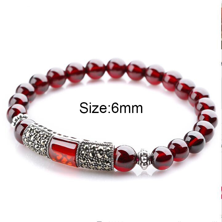 6-8mm Silver Bracelet 925 Women Natural Garnet Bracelet Wine Red Stone Bracelets Bangles Bracelets For Women Pulsera Hombre