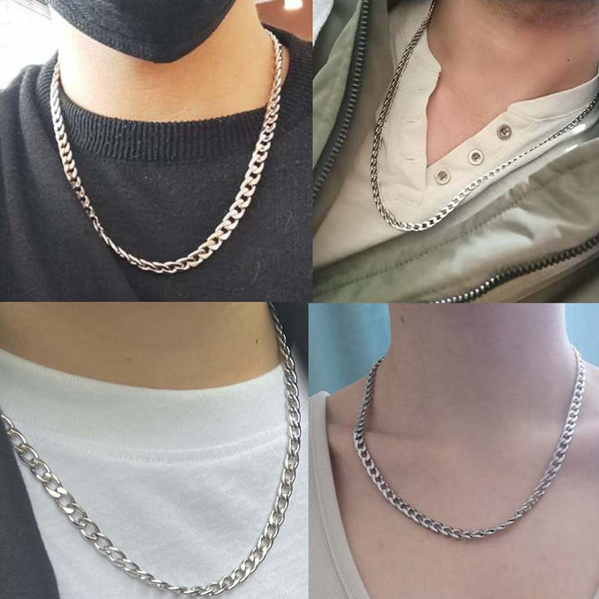 6/9mm Stainless Steel Chain Necklace for Men Women Curb Cuban Link Chain Gold Color Punk Choker Necklace Hip Hop Man Jewelry