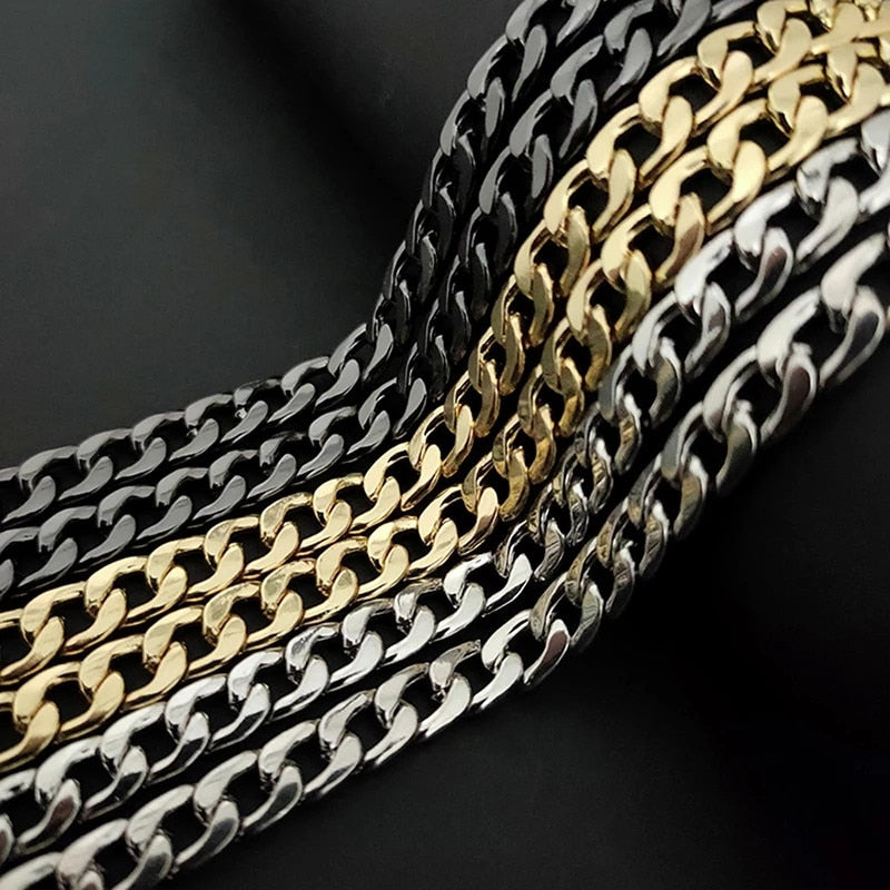 6/9mm Stainless Steel Chain Necklace for Men Women Curb Cuban Link Chain Gold Color Punk Choker Necklace Hip Hop Man Jewelry