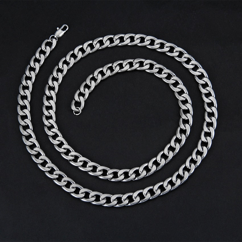 6/9mm Stainless Steel Chain Necklace for Men Women Curb Cuban Link Chain Gold Color Punk Choker Necklace Hip Hop Man Jewelry