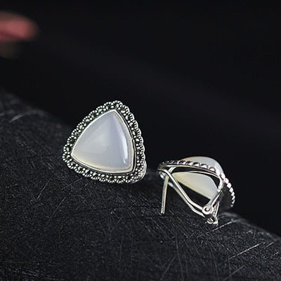 6 Color Natural Stone Agate Black Earrings 100% Sterling Silver 925 Jewelry Gifts Ethnic Jade Topaz Opal Earrings For Women SE77