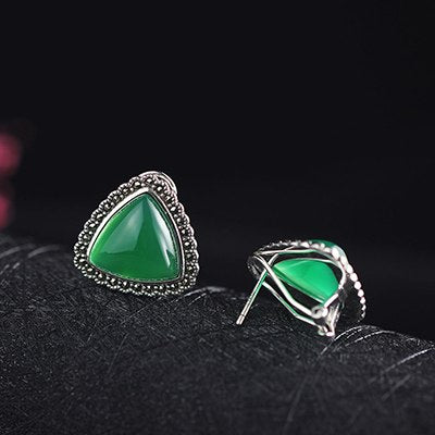 6 Color Natural Stone Agate Black Earrings 100% Sterling Silver 925 Jewelry Gifts Ethnic Jade Topaz Opal Earrings For Women SE77