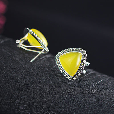 6 Color Natural Stone Agate Black Earrings 100% Sterling Silver 925 Jewelry Gifts Ethnic Jade Topaz Opal Earrings For Women SE77