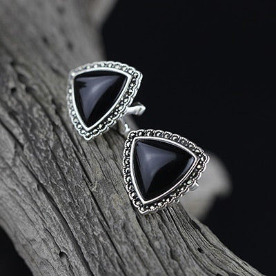 6 Color Natural Stone Agate Black Earrings 100% Sterling Silver 925 Jewelry Gifts Ethnic Jade Topaz Opal Earrings For Women SE77