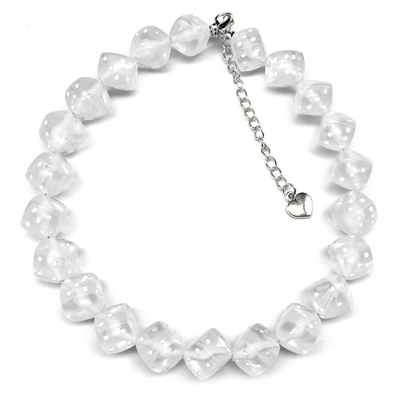667E Colorful Acrylic Dice Beads Stretch Choker Funny Game Lucky Dice Necklace Women
