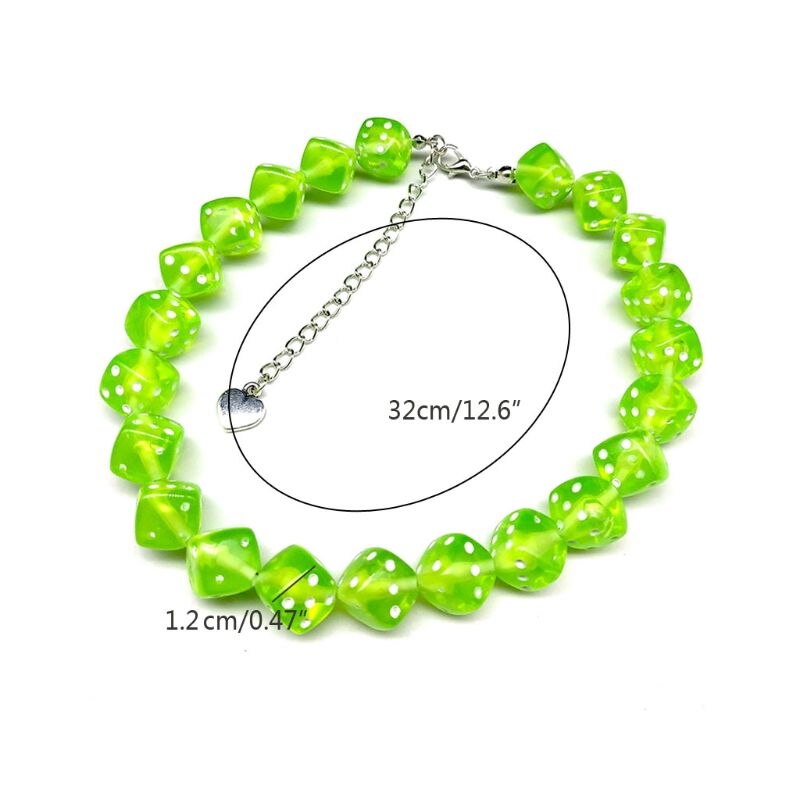 667E Colorful Acrylic Dice Beads Stretch Choker Funny Game Lucky Dice Necklace Women