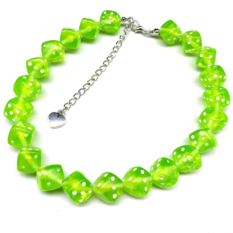 667E Colorful Acrylic Dice Beads Stretch Choker Funny Game Lucky Dice Necklace Women