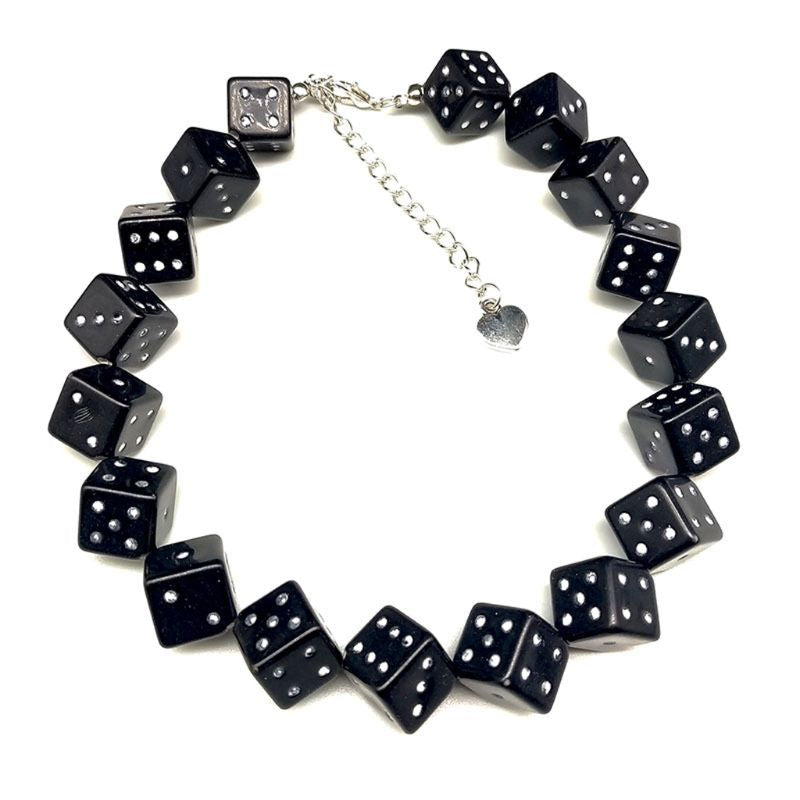 667E Colorful Acrylic Dice Beads Stretch Choker Funny Game Lucky Dice Necklace Women