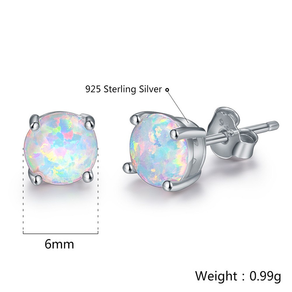 6MM Round White Fire Opal Stud Earrings For Women 100% Real 925 Sterling Silver Jewelry Cute Earrings Ear Jewellry Wedding Gift