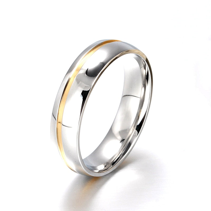 6MM Stainless Steel Couple Rings Silver Color Wedding Crystal Ring For Lovers Romantic Elegant Engagement Party Jewelry