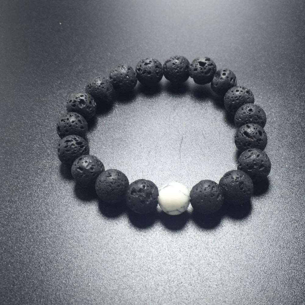 6PCS Wholesale and retail 10MM Black Natural Volcano Lava Black And White Beads Bracelet For Man Trendy Pure Black Buddha Gifts