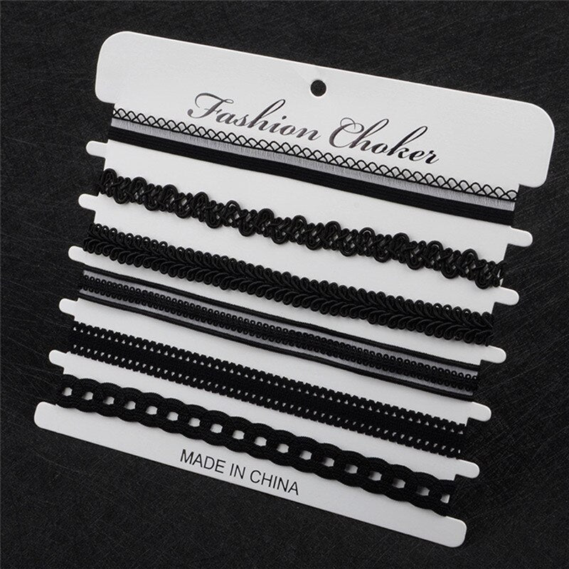 6PCS/set Lace Hollow Black Velvet Choker Necklace Stylish Women Elegant Charm Necklace Set  Jewelry