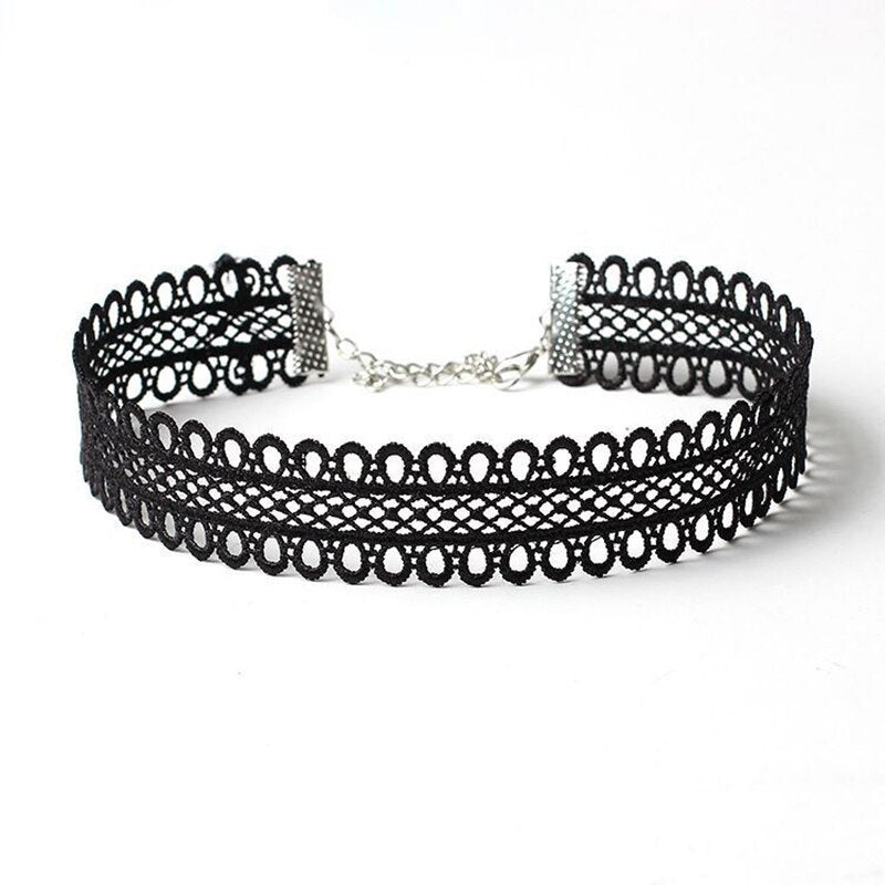 6Pcs/set Gothic Tattoo Black Lace Leather Velvet Collar 90S Punk Style Choker Necklaces Women Collar Femme Chocker Jewellery