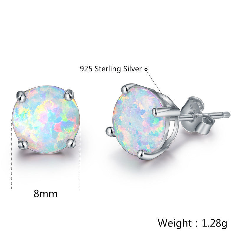 6mm 8mm Created White Fire Opal 925 Sterling Silver Earrings Wholesale Fashion For Women Jewelry Stud Earrings Round