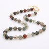 6mm Amazonite Tiger Eye Bloodstone Beaded Knotted Neck Necklace Women Jewelry Stainless Steel Lobster Clasp Extension Chain