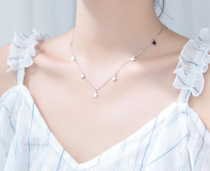 6mm Authentic 100% REAL. 925 Sterling Silver fINE Jewelry collar collier Stars Choker pendant Necklace white/golden GTLx1792