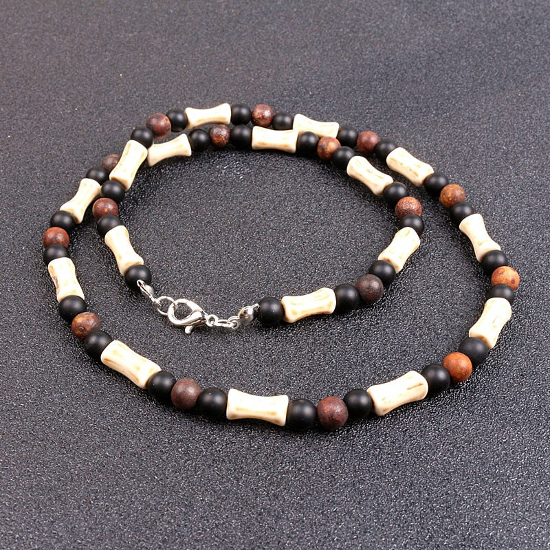 6mm Bead with white bone spacer stone beads Surfer Necklace for men tribal jewelry