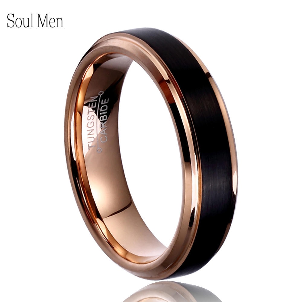 6mm Classic Wedding Band in US Russian Black with Rose Gold Color Tungsten Carbide Ring Valentine's Gift for Men Women Size 6-12