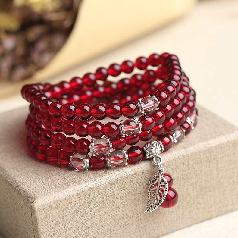 6mm Fashion Compose Wine Red Garnet Beads Bracelet Jewelry Fine Crystal Muti Ring Bracelet For Woman Gifts Drop Shipping
