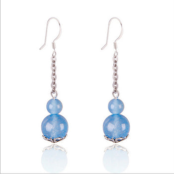 6mm Long Blue Chalcedony Earrings For Women 925 Real Silver Earrings Stud Earrings Women 2020 Fashion