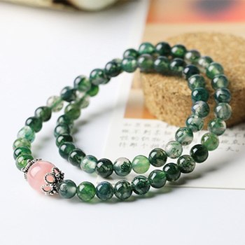 6mm Natural Agate Bracelet Women Moss Agate Beads Bracelet Ladies Natural Stone Bracelet Femme