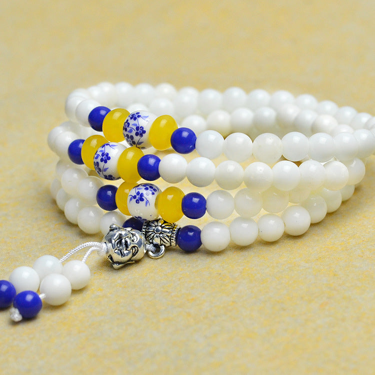 6mm Natural White Tridacna gemstone beads Tibetan Buddhist 108pcs Prayer Beads Gourd mala Prayer Bracelet for Meditation