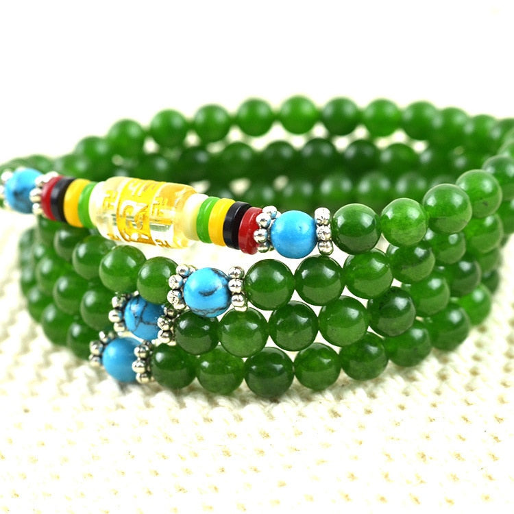 6mm Natural green Jasper gemstone beads Tibetan Buddhist 108 Prayer Beads Gourd mala Prayer Bracelet for Meditation