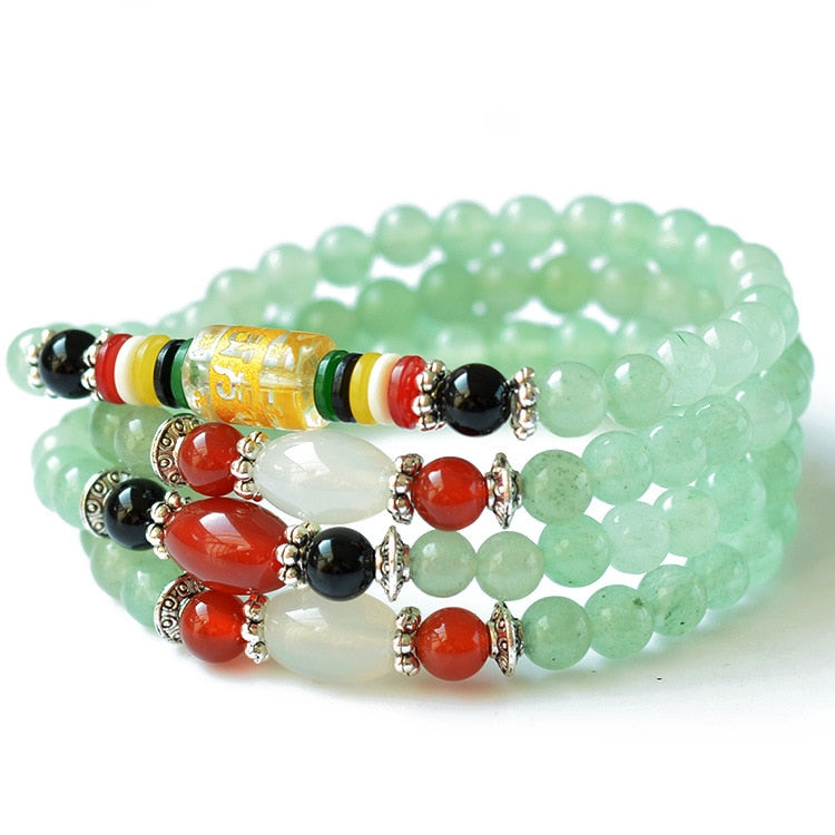 6mm Natural green aventurine gemstone beads Tibetan Buddhist 108 Prayer Beads Gourd mala Prayer Bracelet for Meditation