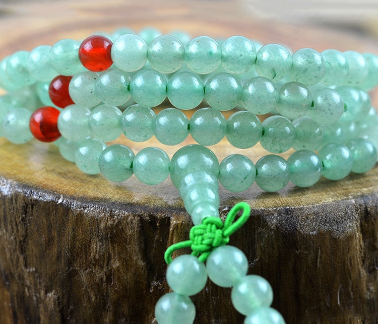6mm Natural green aventurine gemstone beads Tibetan Buddhist 108 Prayer Beads Gourd mala Prayer Bracelet for Meditation