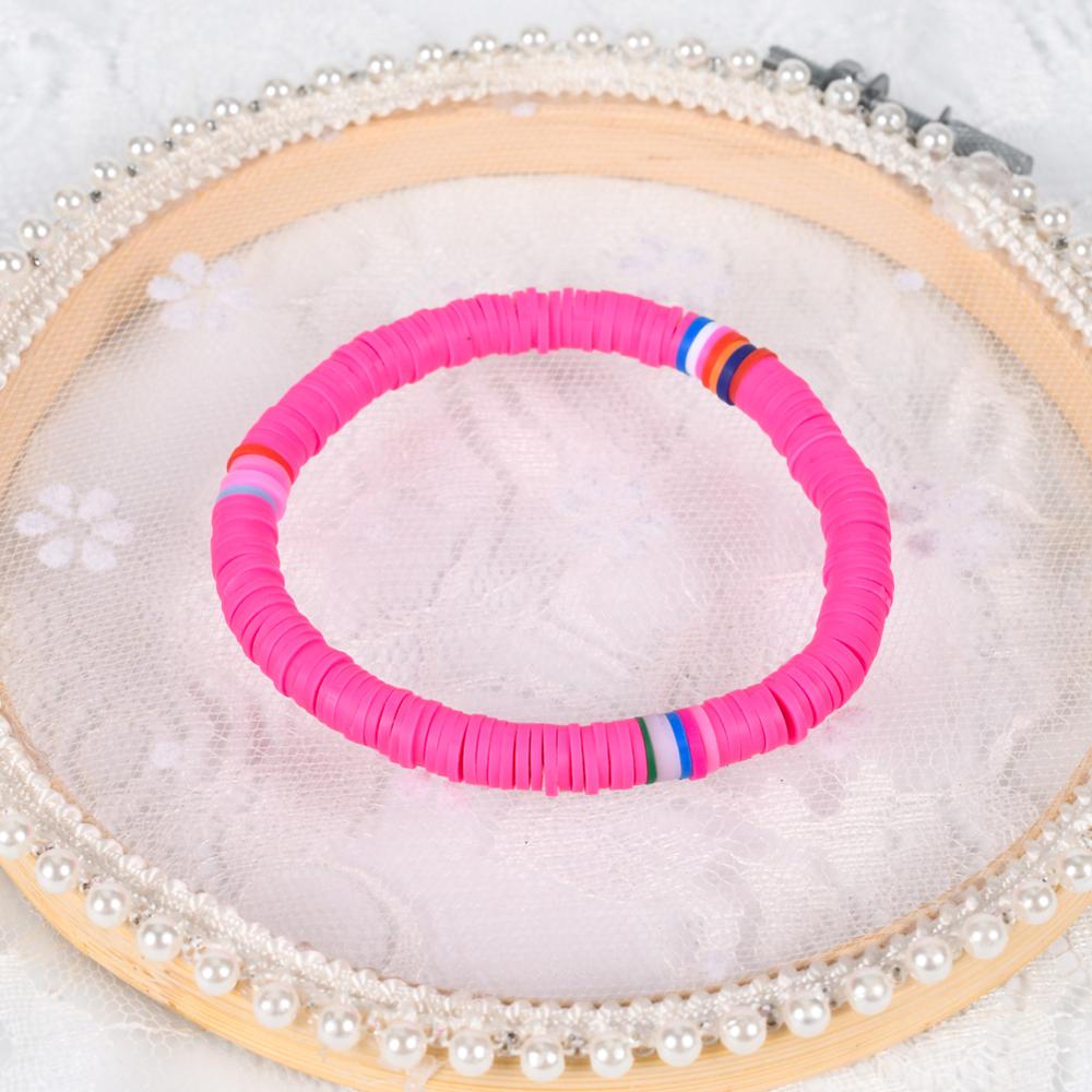 6mm Recyclable Polymer Clay Disc Beads Stretch Bracelets For Women Mixed Color Surfer Adjustable Elastic Soft Wristband Bracelet