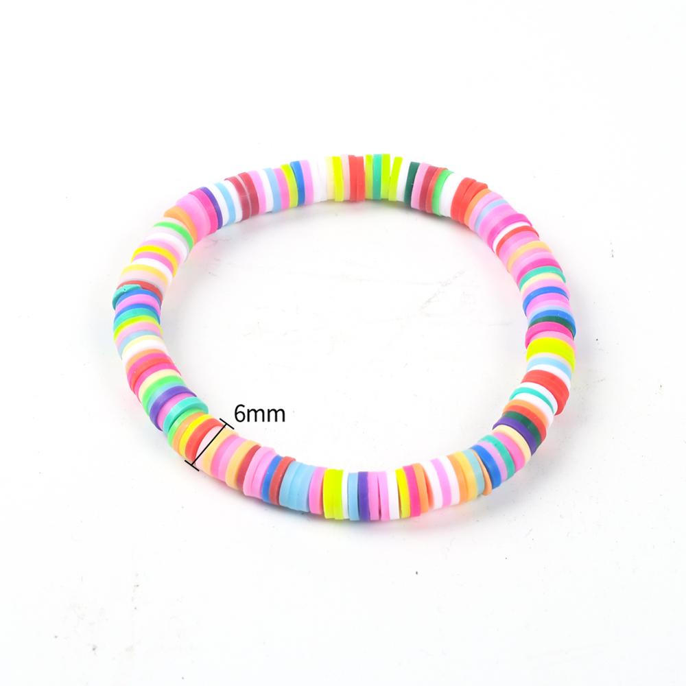 6mm Recyclable Polymer Clay Disc Beads Stretch Bracelets For Women Mixed Color Surfer Adjustable Elastic Soft Wristband Bracelet