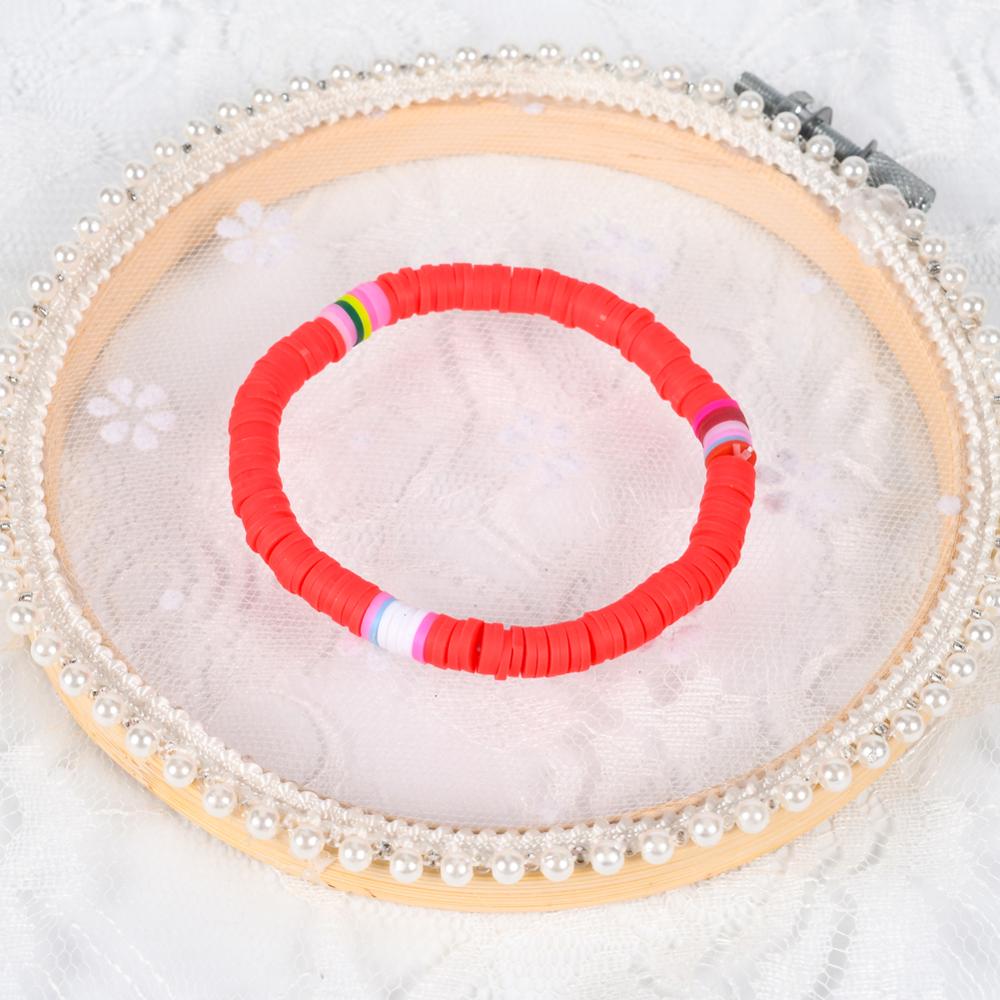 6mm Recyclable Polymer Clay Disc Beads Stretch Bracelets For Women Mixed Color Surfer Adjustable Elastic Soft Wristband Bracelet