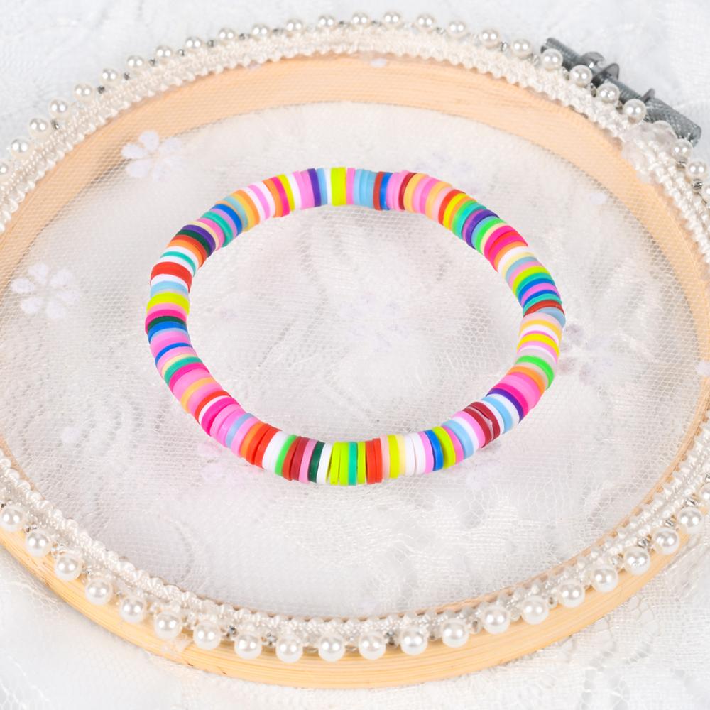 6mm Recyclable Polymer Clay Disc Beads Stretch Bracelets For Women Mixed Color Surfer Adjustable Elastic Soft Wristband Bracelet