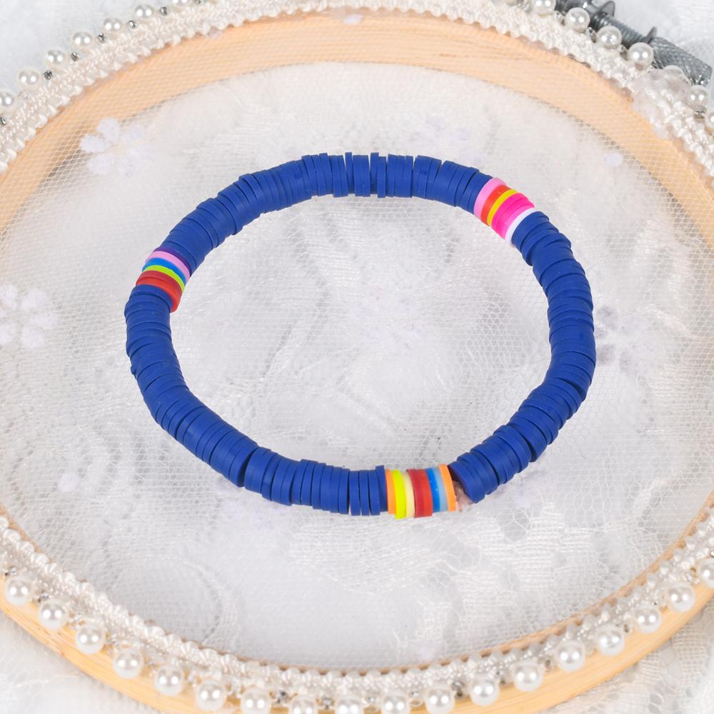 6mm Recyclable Polymer Clay Disc Beads Stretch Bracelets For Women Mixed Color Surfer Adjustable Elastic Soft Wristband Bracelet
