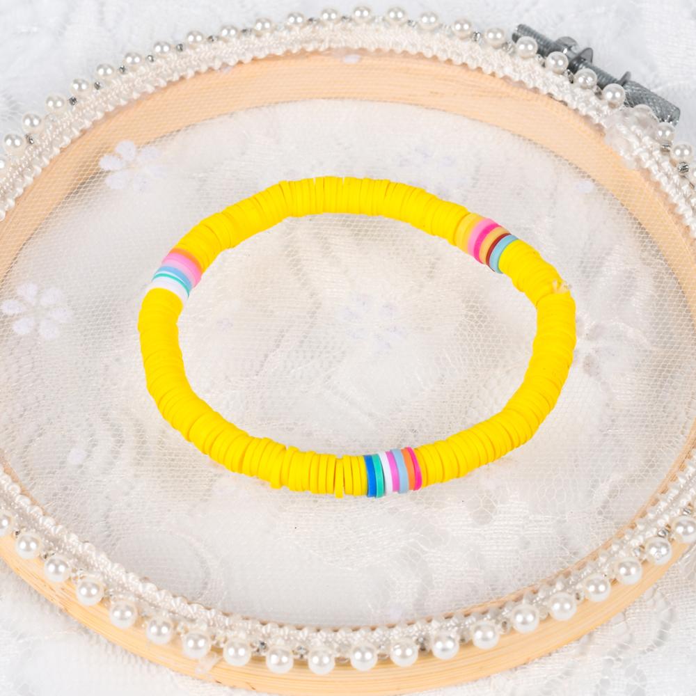 6mm Recyclable Polymer Clay Disc Beads Stretch Bracelets For Women Mixed Color Surfer Adjustable Elastic Soft Wristband Bracelet