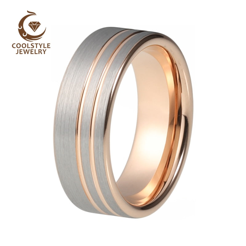 6mm and 8mm Nice wedding band rose gold color tungsten carbide ring for men and women offset line Flat band